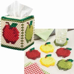 Herrschners Colorful Apples Tissue Box & Coasters, Set Of 2 Pony Bead Kit